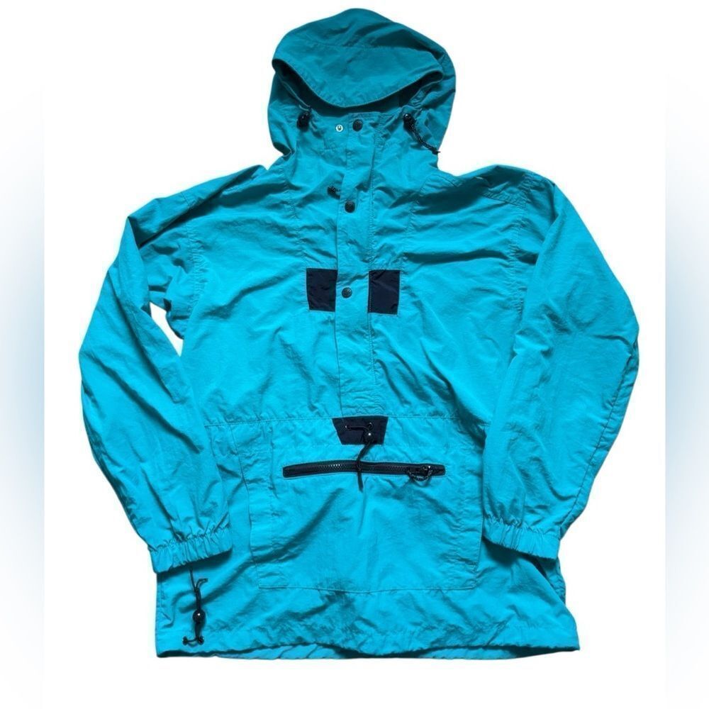 REI Jacket Mens Large Anorak Windbreaker Half Zip Teal Blue Hoodie Outdoor